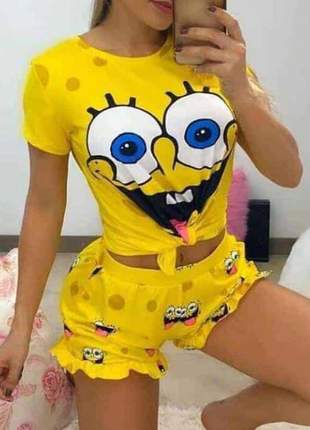 Pijama baby-doll bob esponja sucesso de vendas