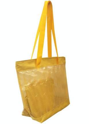 Bolsa de praia sacola grande ombro transparente com redinhas amarela