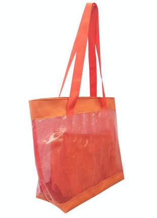 Bolsa de praia sacola grande ombro transparente com redinhas laranja