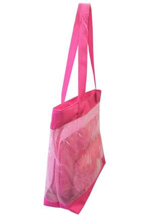 Bolsa de praia sacola grande ombro transparente com redinhas rosa