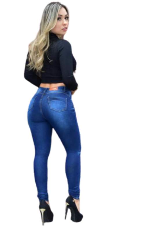 Calça jeans feminina azul basica cintura alta com lycra - R$ 99.00
