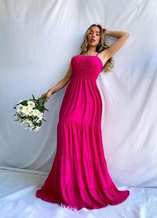 Vestido longo de alcinha pink soltinho