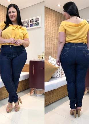Calça jeans plus size feminina cintura alta lycra gordinhas