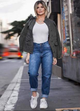 Calça jeans feminina cintura alta mom moda feminina