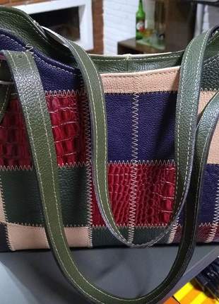 Bolsa de couro legitimo artesanal ( patchwork ) colorida