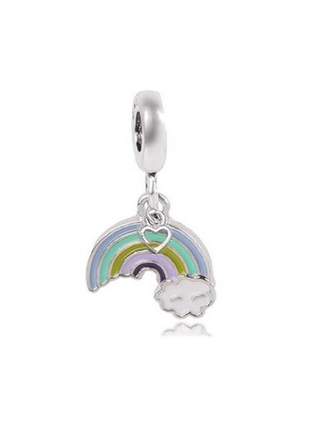 Berloque arco íris nuvem com mini coração pingente colorido para pulseira da vida