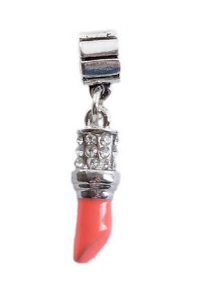 Berloque batom pingente com cristais para pulseira compatível bracelete pandora vivara