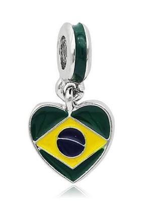 Berloque pingente bandeira do brasil formato de coração