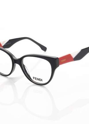 Armação de óculos oval fendi fd3260 preto e vermelho