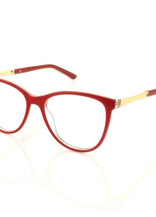 Armacao de óculos oval lq0145 vermelha e dourada