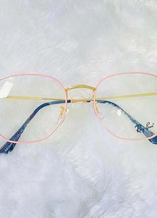 Armacao de óculos ray-ban rx 6448 hexagonal dourado e rosa