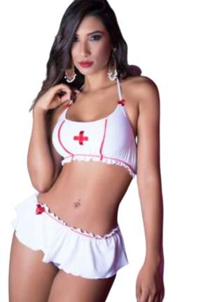 Conjunto feminino lingerie de sainha e top enfermeira medica - garota veneno