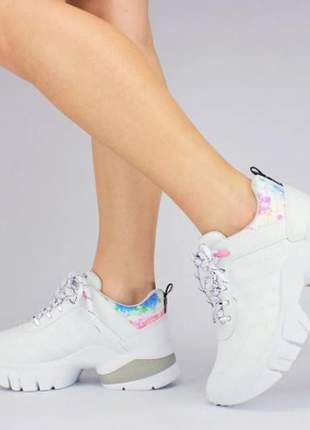 Tênis feminino tie dye branco casual solado alto sneaker
