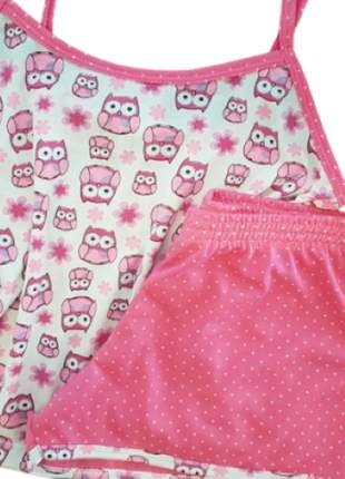 Pijama verão shortdoll em malha estampado coruja rosa