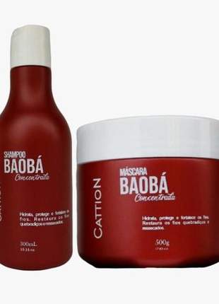 Kit baobá shampoo e máscara para cabelos cacheados, crespos e secos cattion