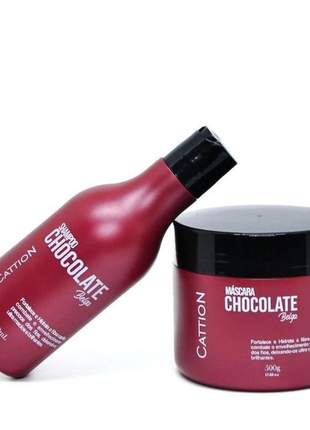 Kit shampoo e máscara chocolate fortalece hidrata  + proteção e brilho cattion