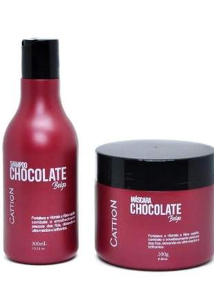 Kit shampoo e máscara chocolate fortalece hidrata  + proteção e brilho cattion