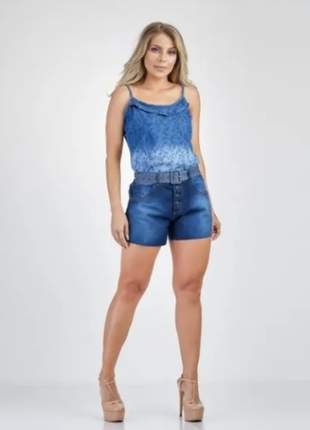 Short casual feminino jeans cinto confortável coleção verão 10188