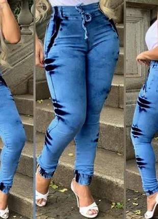 Calças jeans jogger feminina cintura alta lycra premium