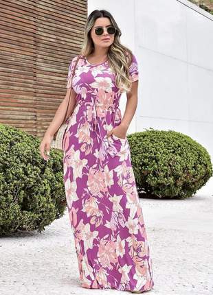 Vestido longo soltinho floral estampado moda evangélica casual