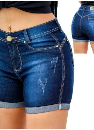 Shorts cintura alta jeans feminino com lycra