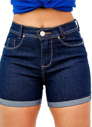 Shorts cintura alta jeans com lycra