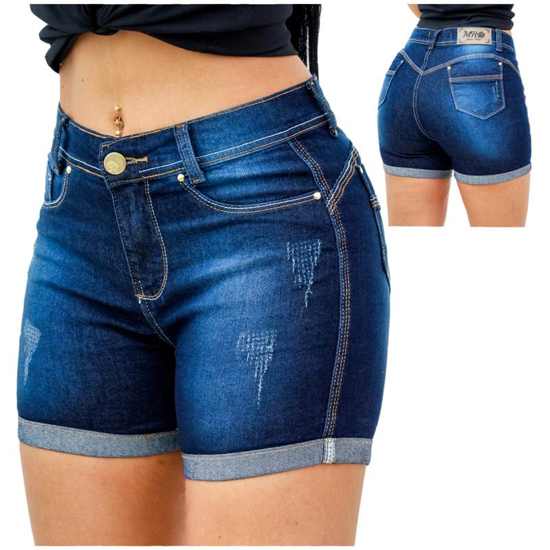 Shorts jeans feminino cintura alta com lycra - R$ 49.90, cor Azul (de  tecido, cós alto) #27284, compre agora