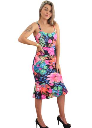 Vestido midi verão tendência neon moda 2021 feminino babado festa moda festa alcinha