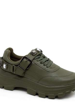 Tênis feminino verde militar  vizzano chunky sneaker pedraria 1356102v