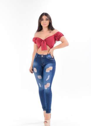 Calça jeans skinny feminina com lycra levanta bumbum modeladora