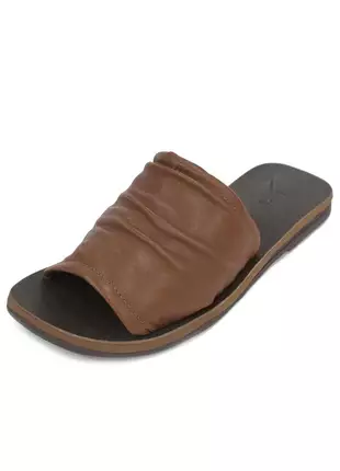Sandalia rasteira amanda dali shoes couro slide confortavel macia feminino caramelo
