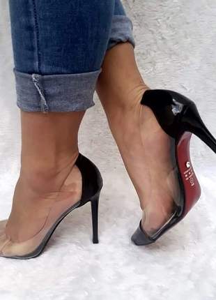 Sapatos scarpins femininos cristal solado vermelho