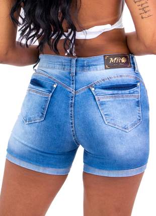 Shorts cintura alta jeans feminino com lycra