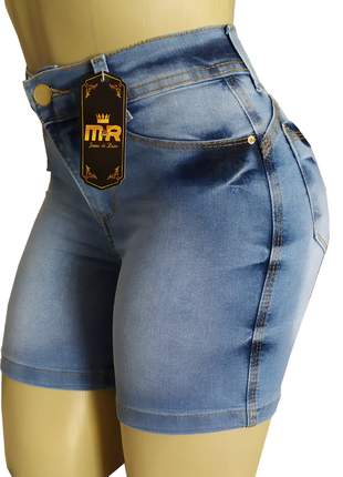 Bermudas meia coxa cintura alta jeans feminina com lycra