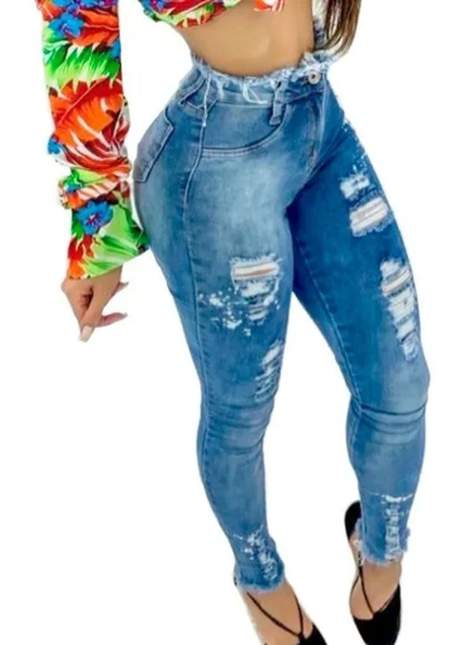 Calça jeans feminina skinny cós alto levanta bumbum c/ lycra - R