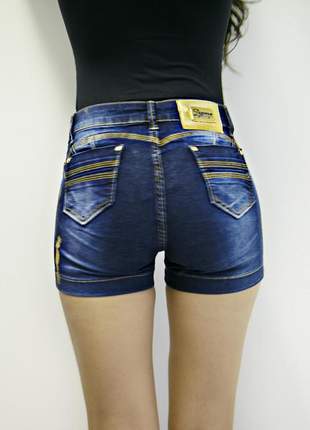 Shorts jeans com foil recorte levanta bumbum
