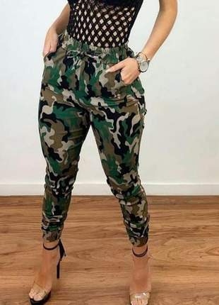 Calça feminina camuflada bengaline moda exército