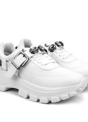 Tênis feminino branco vizzano chunky sneaker pedraria 1356102