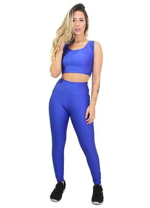 Cropped Basic Azul e Calça Legging Fitness GR Esporte Feminino