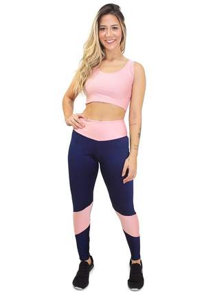 Cropped e Calça Legging Fitness GR Esporte Rosa e Azul Feminino