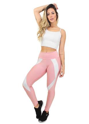 Cropped Branco e Calça Legging GR Esporte Rosa e Branco Feminino