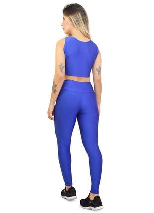 Cropped e Calça Legging Fitness GR Esporte Sweet Power Azul Feminino