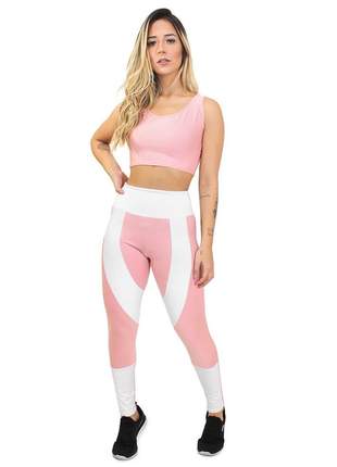 Cropped Rosa e Calça Legging GR Esporte com Detalhe branco Feminino