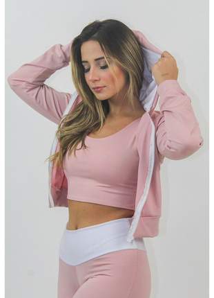 Casaco Blusa Fitness GR Esporte Rosê com Branco Feminino