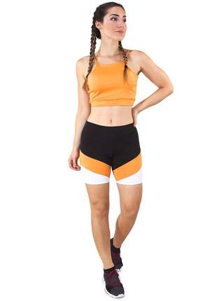 Cropped e Shorts Fitness GR Esporte Amarelo e Preto Feminino