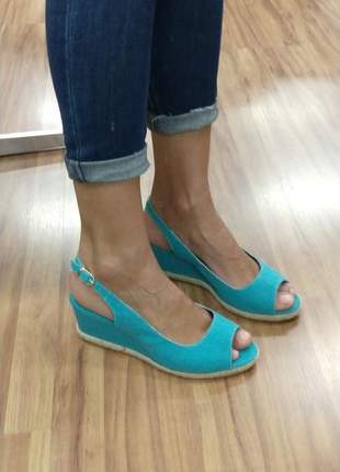 Sandália feminina anabela azul turquesa dalí shoes