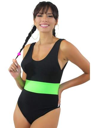 Body Preto GR Esporte com Faixa Neon Verde Feminino