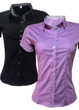 Camisa social feminina kit 2 un preto lilás