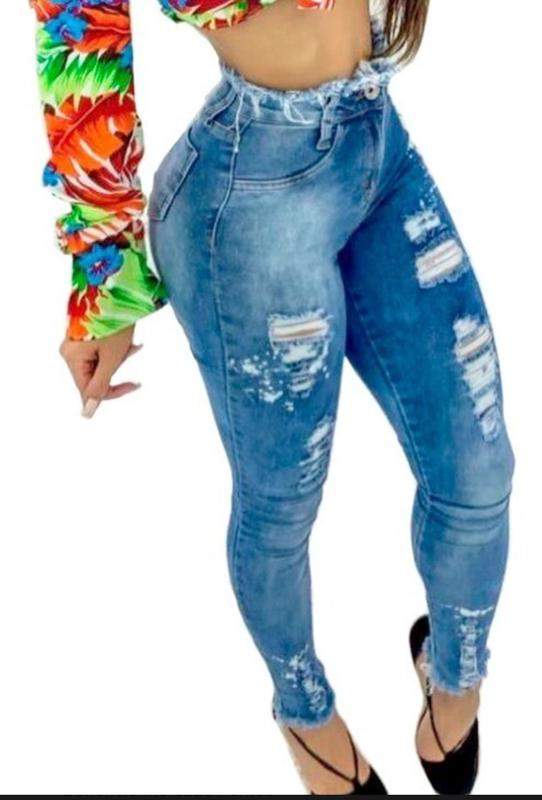 Calça Jeans Com Licra Feminina Sknny Cintura Alta Cos Alto