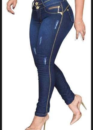 Calça jeans lycra stretch ziper cintura cós linda estilo